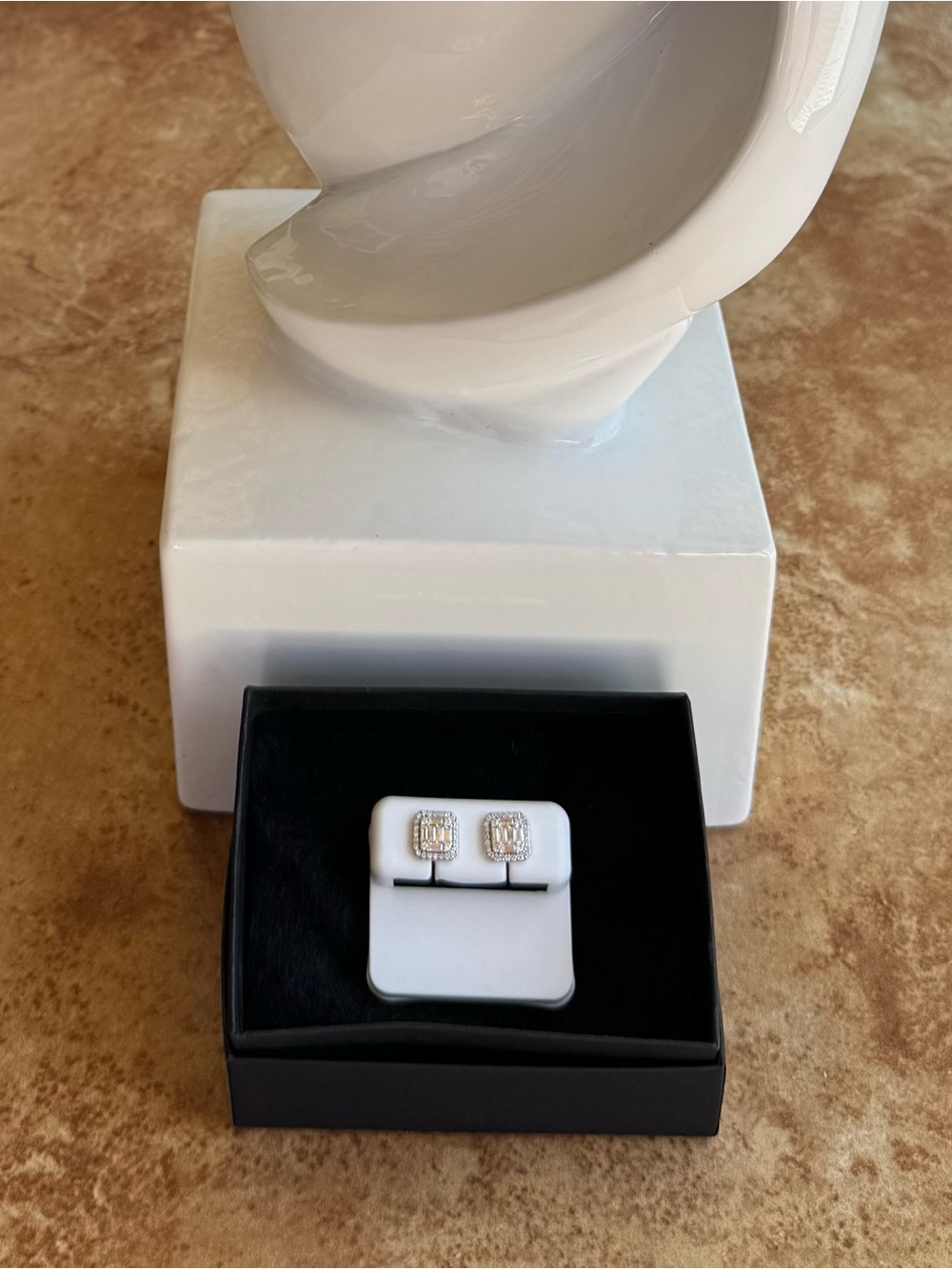 Earrings 925 Silver Square Style Cluster Moissanite  .45 Ct. NWT